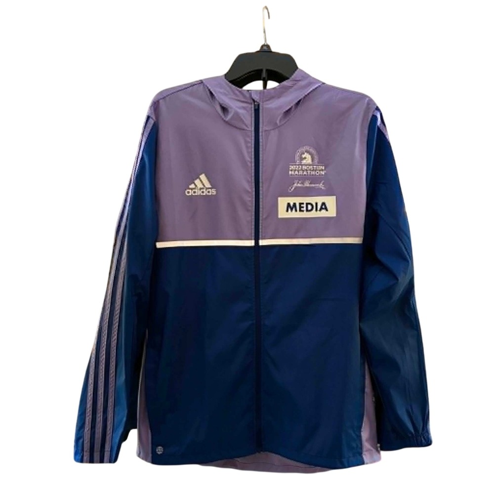 Adidas 2022 Boston Marathon Media Jacket Mens M Purple Blue Running